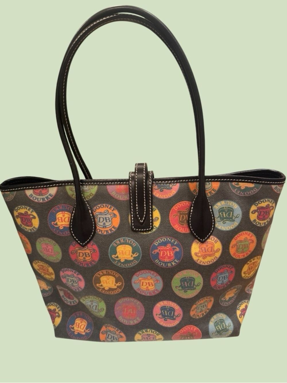 Dooney & Bourke Multicolor DB Medallion Coated Canvas Tote Shoulder Bag - Picture 3 of 16